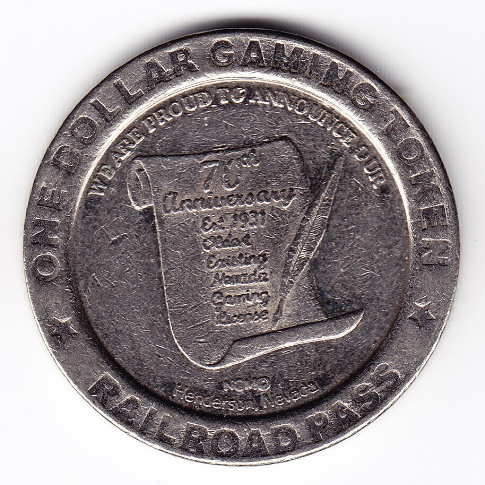 Railroad Pass Casino Henderson, NV 70th Anniversary $1 Gaming Token (b117)